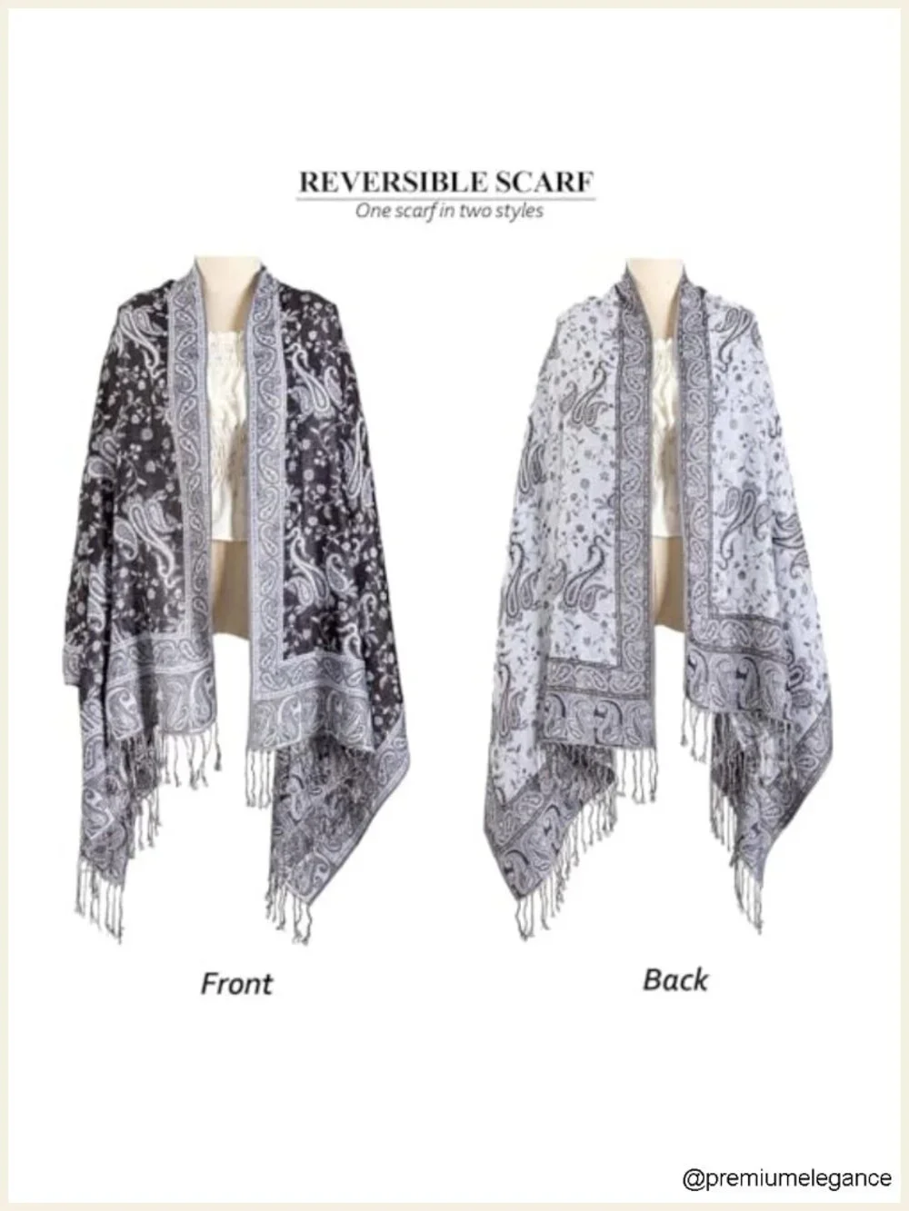 Pashmina Feel Reversible Scarf Wrap Shawl for Women Men